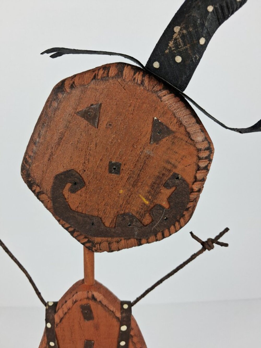 Handcrafted Wooden Pumpkin Figurine w/ Rustic Black Hat 17.5 Halloween - Picture 5 of 7